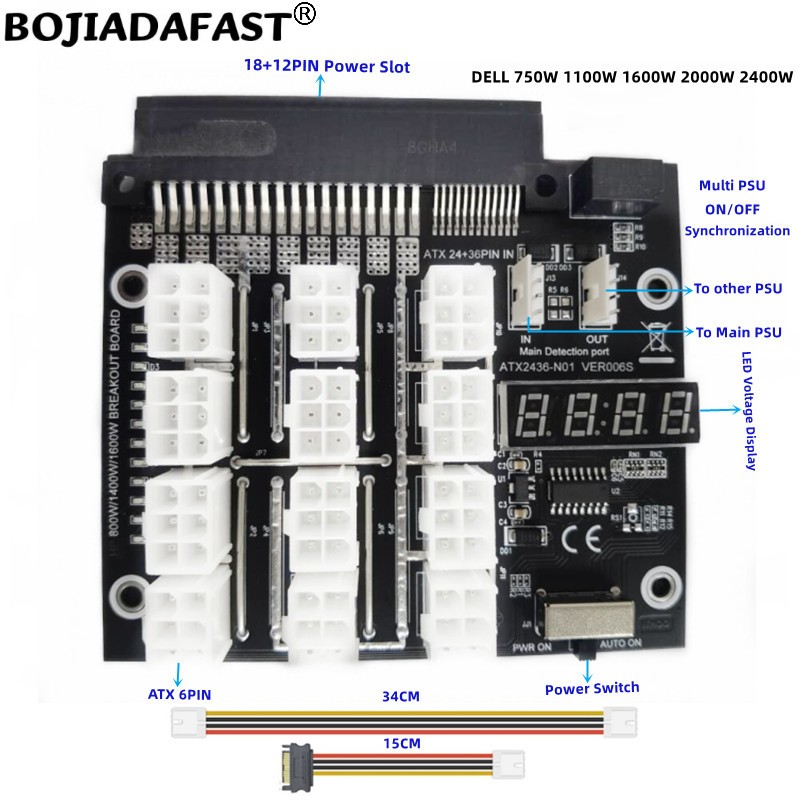 12 * Connettori PCI-E a 6 pin  - 2400W Server Psu Breakout Board recensione e prezzo